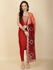 Neck Embroidery Organza Unstitched Suit Piece With Woven Dupatta