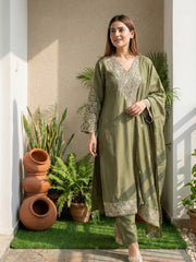 Printed Cotton Blend Kurta With Pant & Dupatta