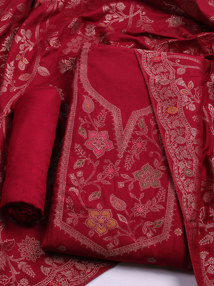 Pashmina Woven Design Unstitched Kurta With Pant &amp; Dupatta