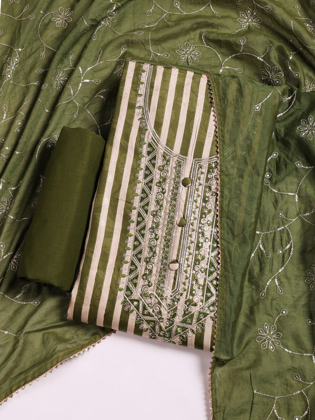Neck Embroidered Cotton Blend Unstitched Suit With Dupatta