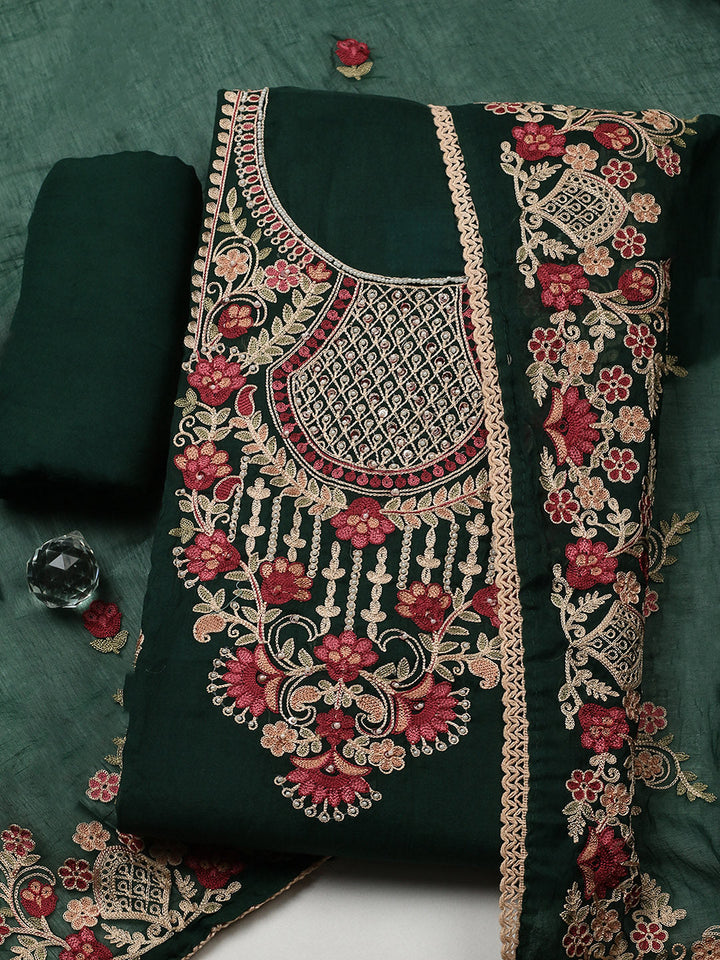 Embroidered Cotton Blend Unstitched Suit With Pant &amp; Dupatta
