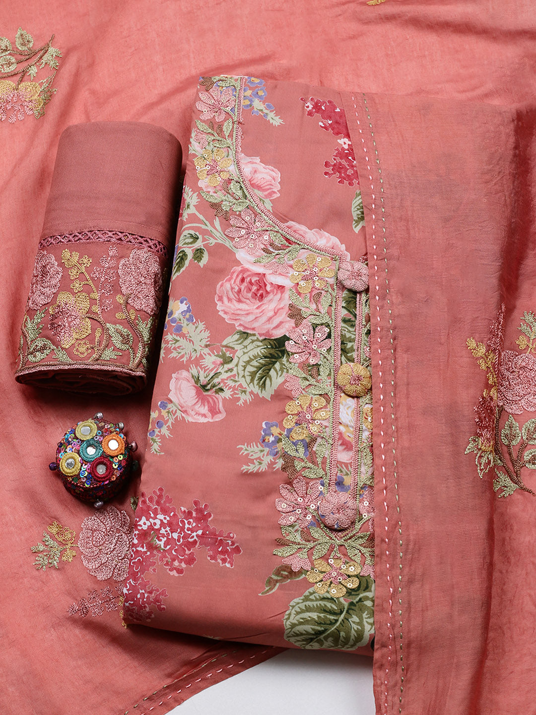 Embroidered Muslin Unstitched Suit With Pant &amp; Dupatta