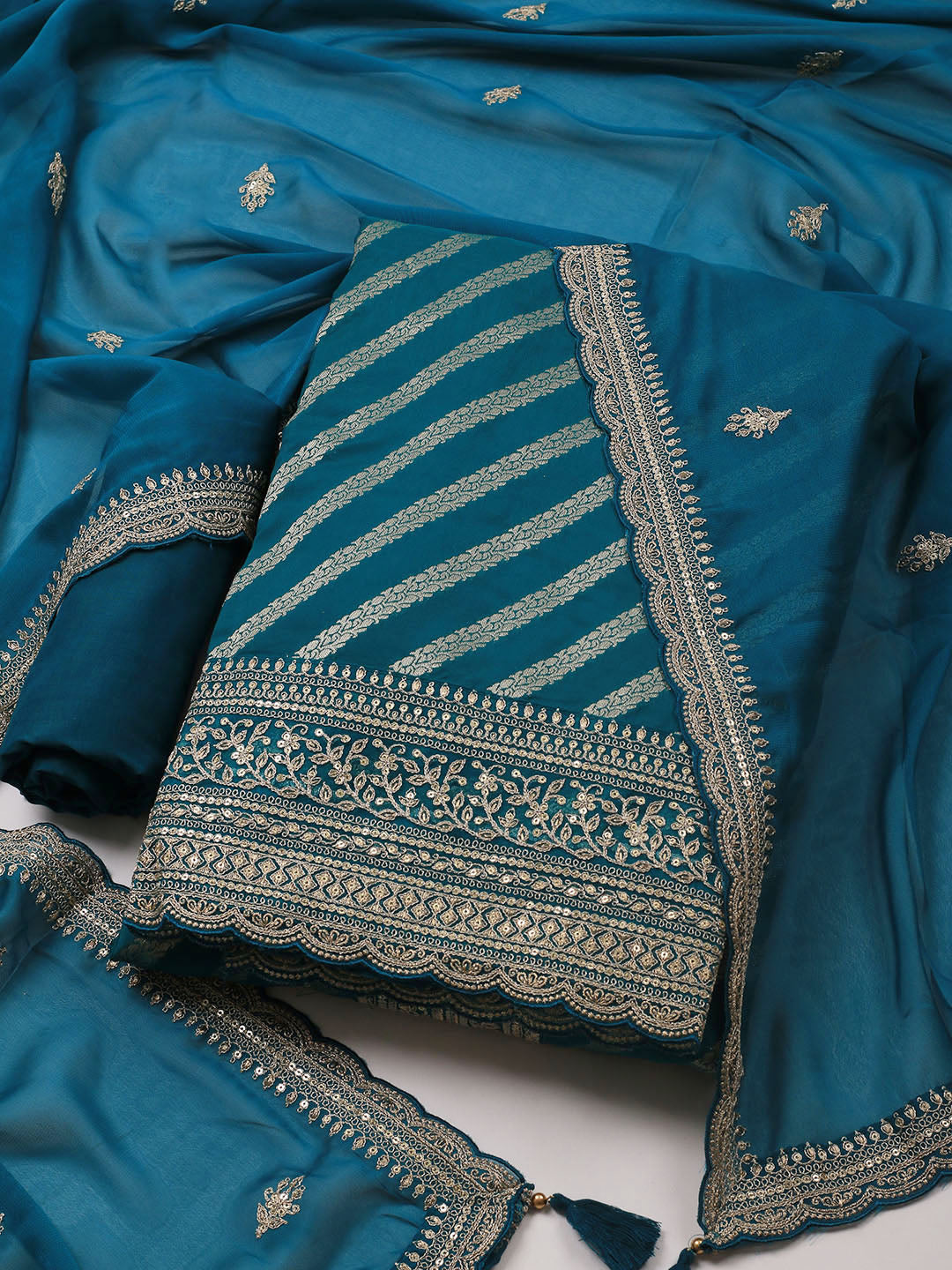 Zari Jaal Art Silk Unstitched Suit Piece With Dupatta