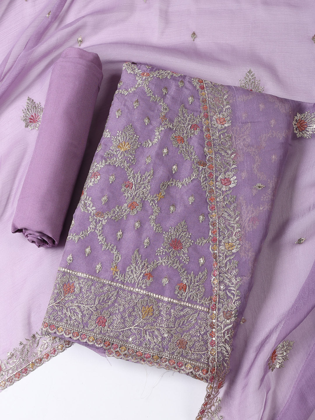 Embroidered Tissue Unstitched Suit With Dupatta