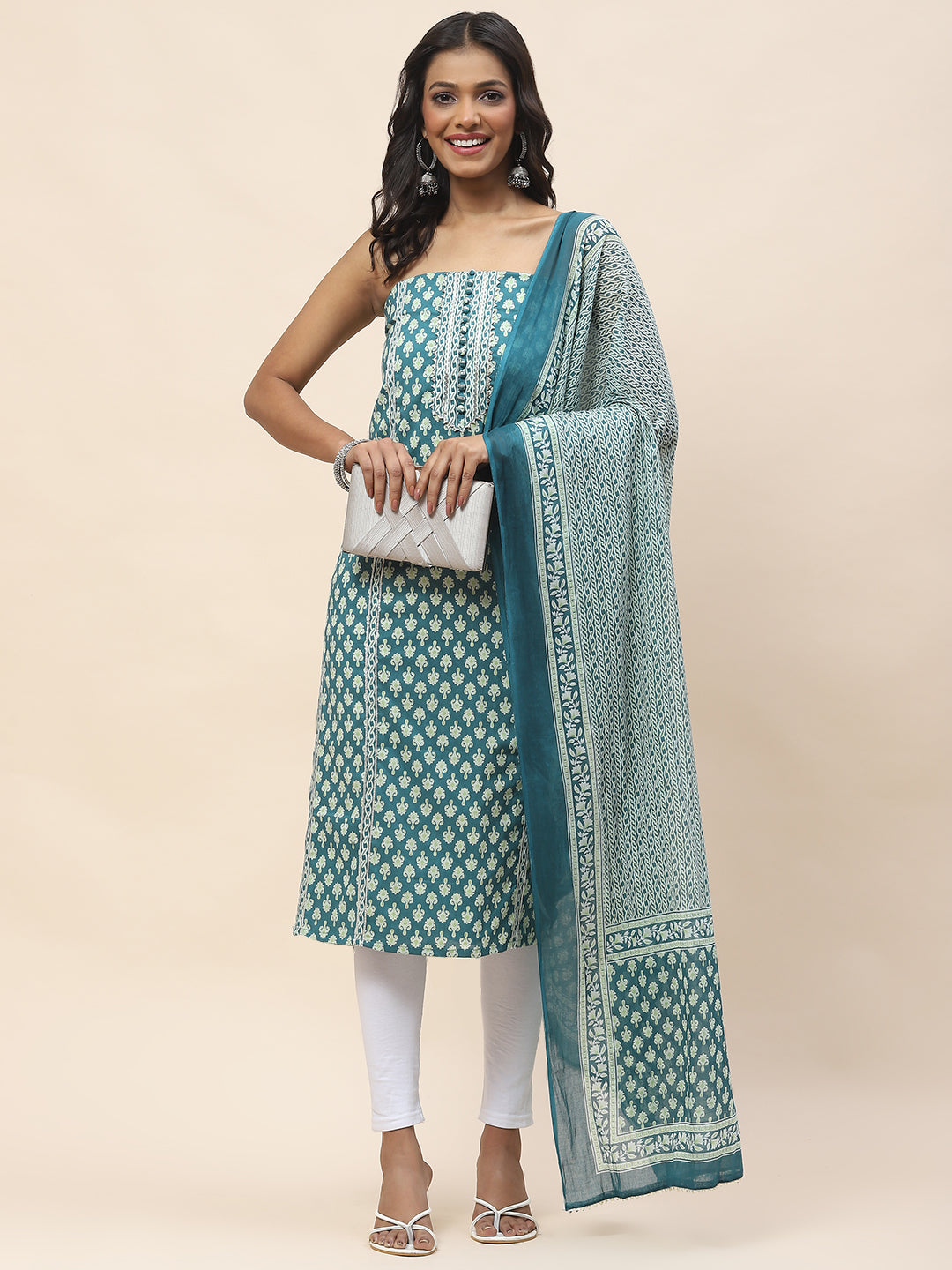 Neck Patti Printed Cotton Unstitched Suit Piece With Dupatta