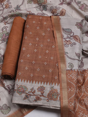 Embroidered Tussar Unstitched Suit With Dupatta