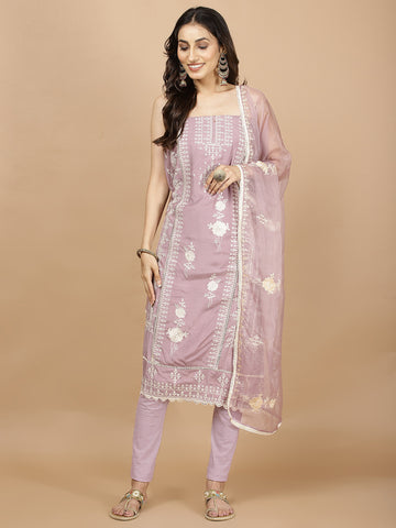 Neck Embroidered Muslin Unstitched Suit Piece With Dupatta