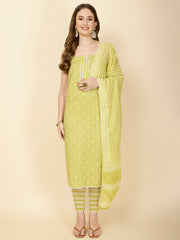 Neck Patti Printed Cotton Unstitched Suit Piece With Dupatta