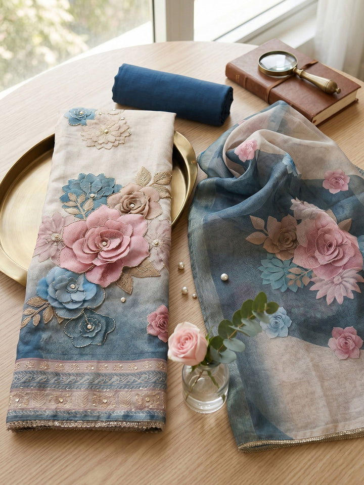 Printed Chanderi Unstitched Suit With Dupatta