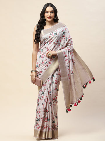 Digital Floral Printed Handloom Saree