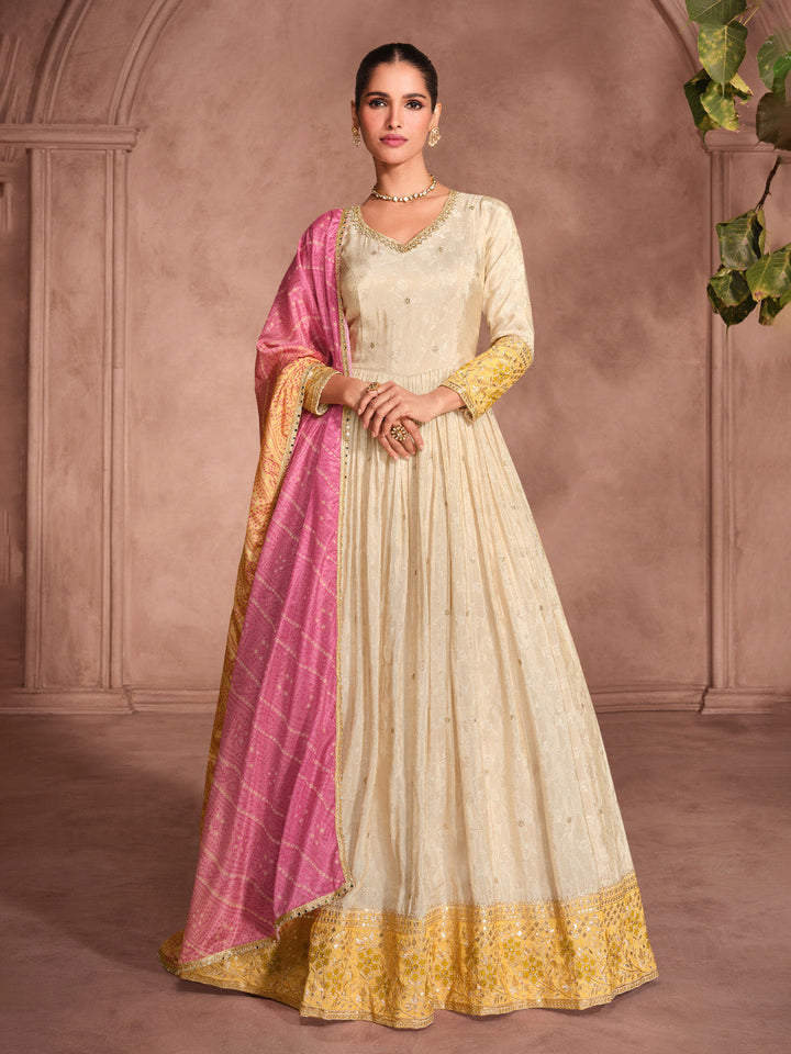 Embroidered Art Silk Suit With Pant &amp; Dupatta