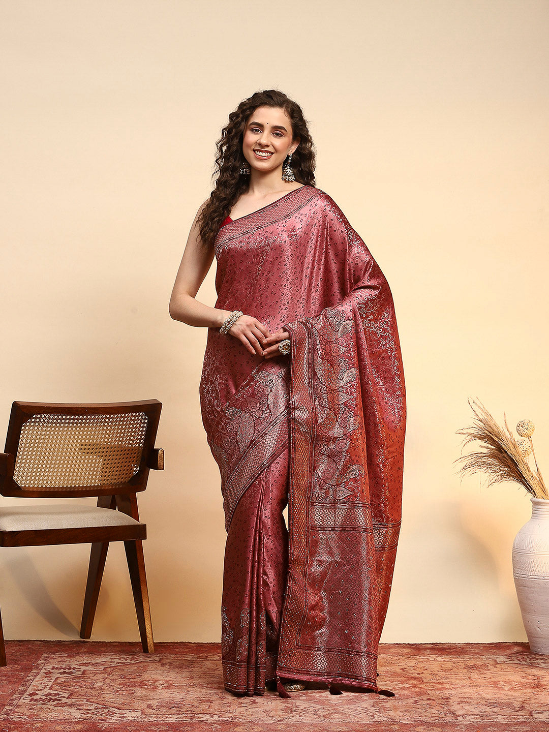 Embroidered Satin Saree