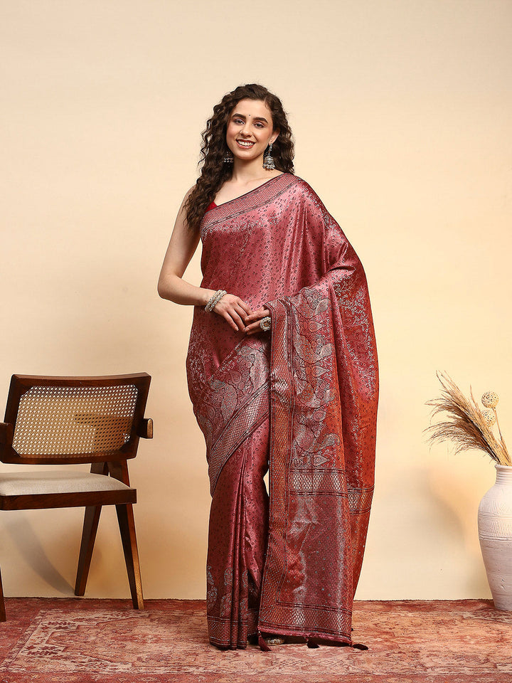 Embroidered Satin Saree
