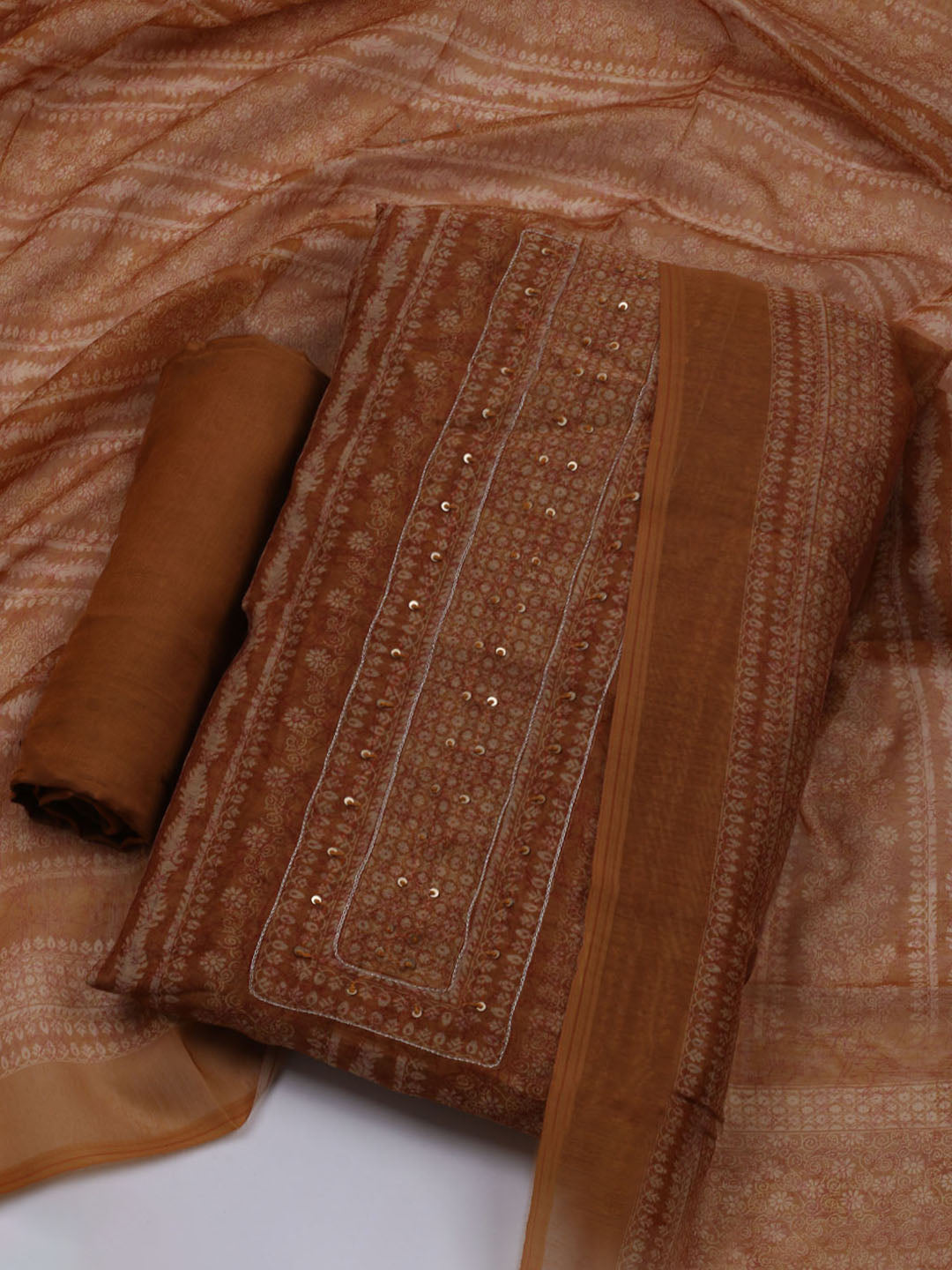 Printed Chanderi Unstitched Suit With Dupatta