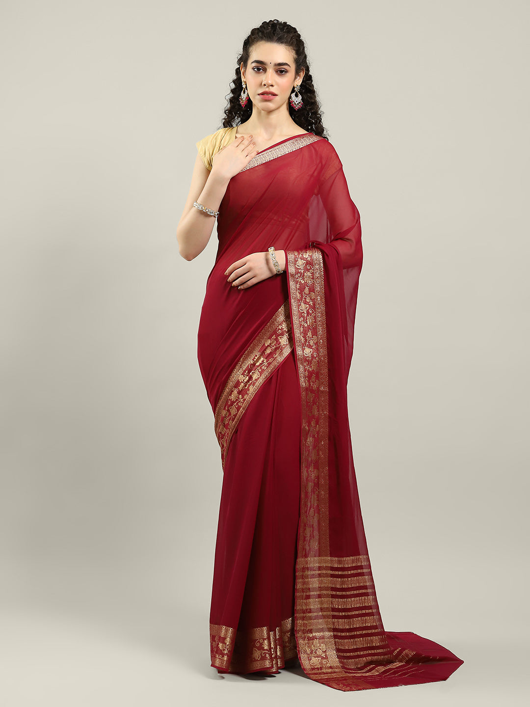 Zari Border Chiffon Woven Saree