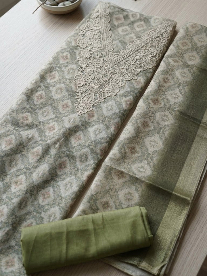 Embroidered Cotton Blend Unstitched Suit With Pant &amp; Dupatta