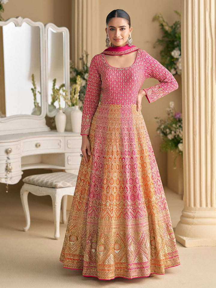 Embroidered Georgette Kurta With Pant &amp; Dupatta