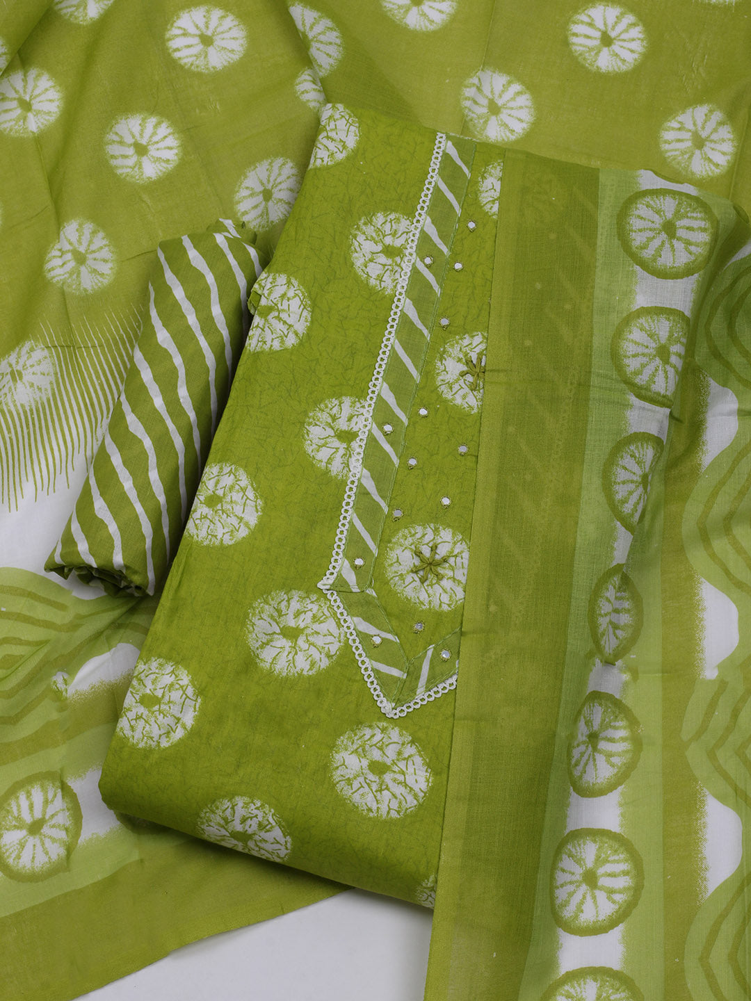 Printed Cotton Blend Unstitched Suit With Dupatta