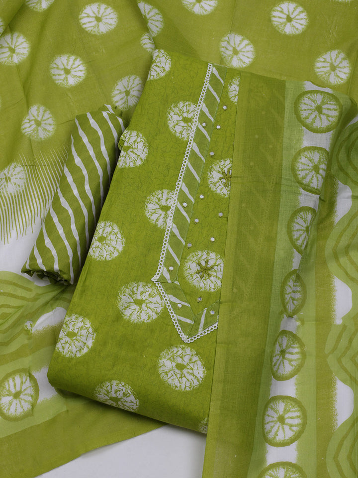 Printed Cotton Blend Unstitched Suit With Dupatta