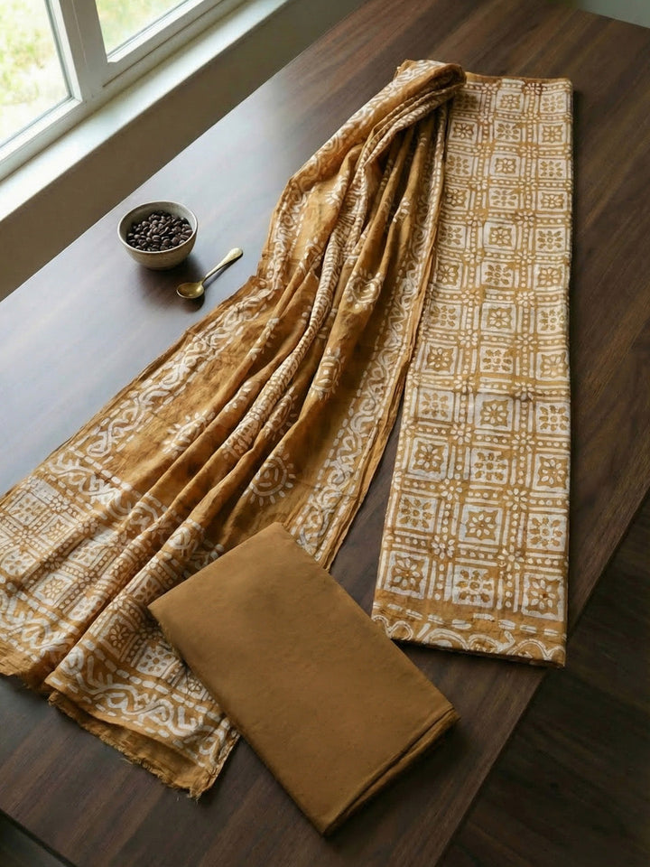 Embroidered Cotton Blend Unstitched Suit With Pant &amp; Dupatta