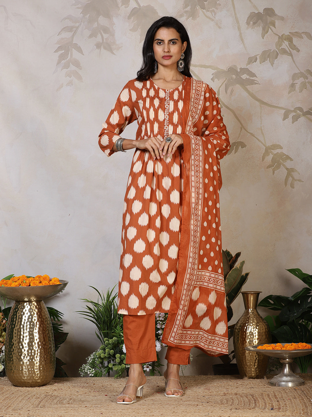Printed Cotton Blend Kurta With Pants & Dupatta