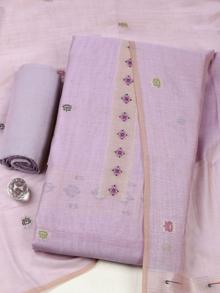Embroidered Chanderi Unstitched Suit With Pant &amp; Dupatta
