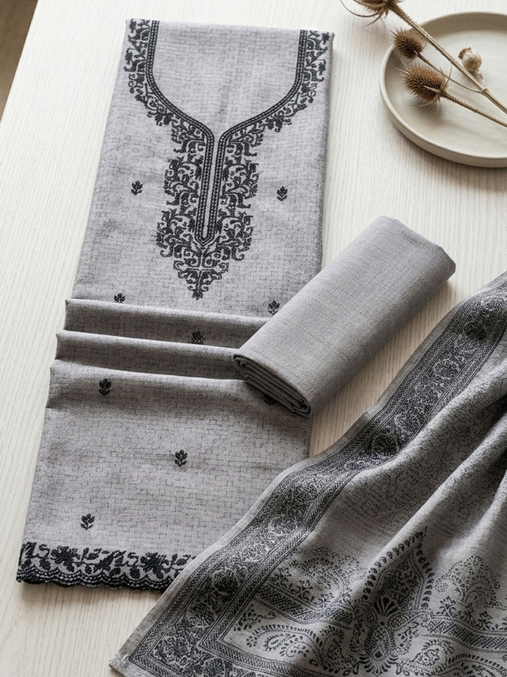 Embroidered Linen Blend Unstitched Suit Pant &amp; Dupatta