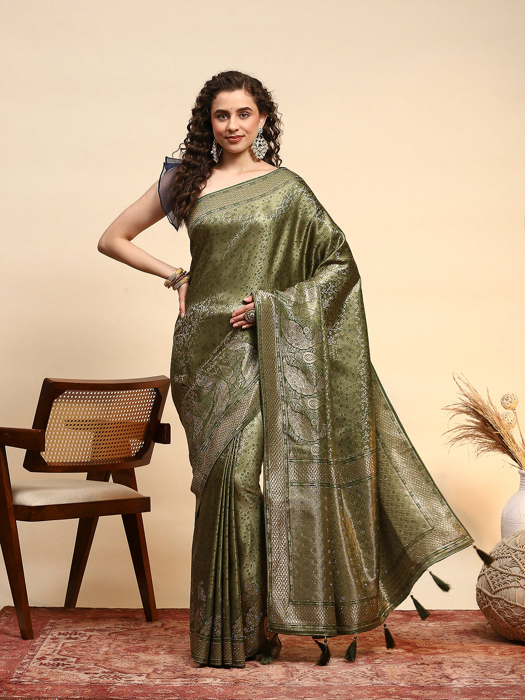 Embroidered Satin Saree