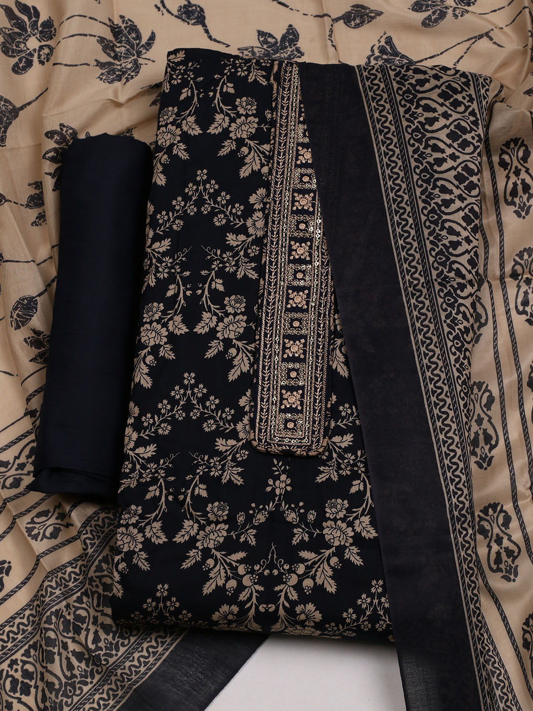 Printed Cotton Blend Unstitched Suit With Dupatta