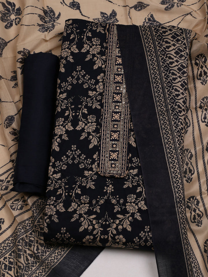 Printed Cotton Blend Unstitched Suit With Dupatta