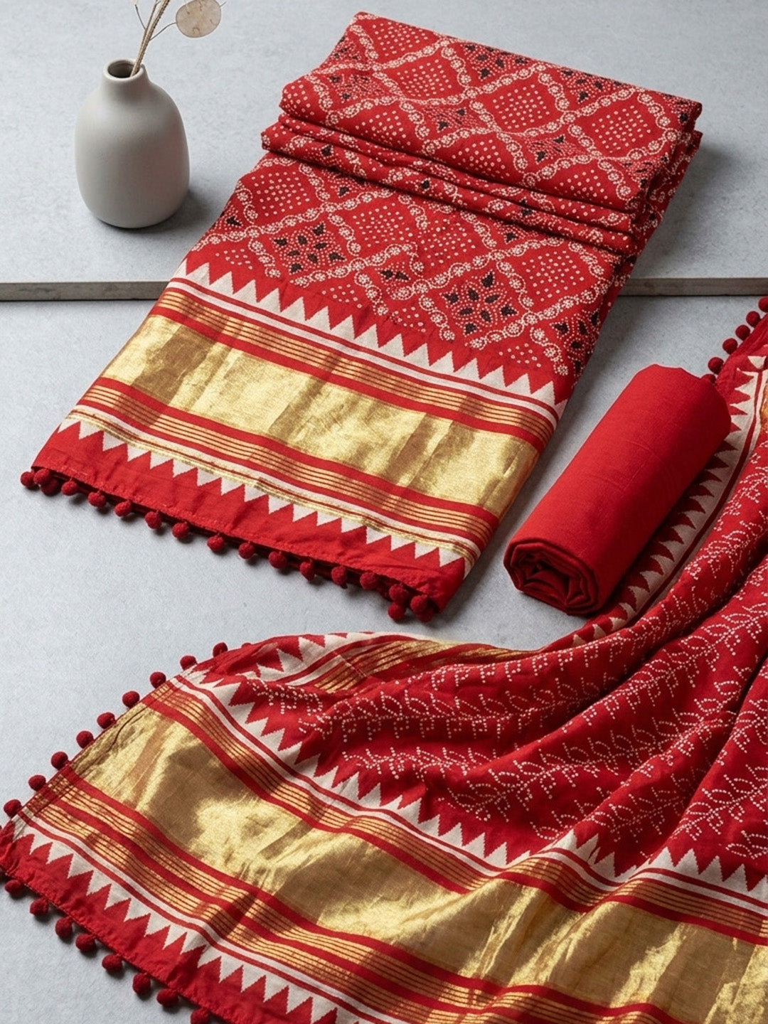 Embroidered Art Silk Unstitched Suit With Pant &amp; Dupatta