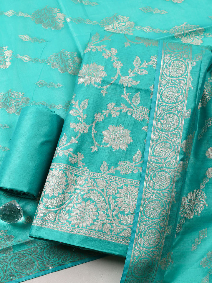 Woven Design Chanderi Unstitched Suit With Pant Dupatta