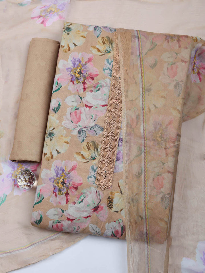Embroidered Cotton Blend Unstitched Suit With Pant &amp; Dupatta