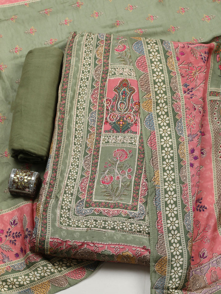 Embroidered Muslin Unstitched Suit With Pant &amp; Dupatta