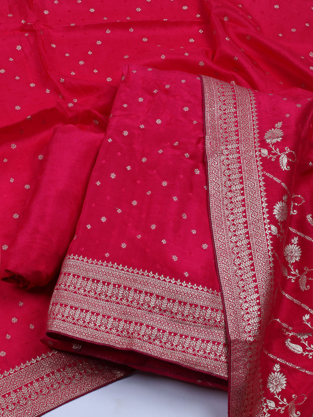 Embroidered Art Silk Unstitched Suit With Dupatta