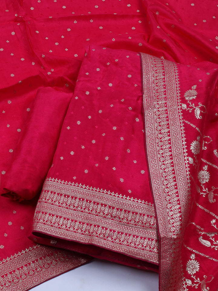 Embroidered Art Silk Unstitched Suit With Dupatta