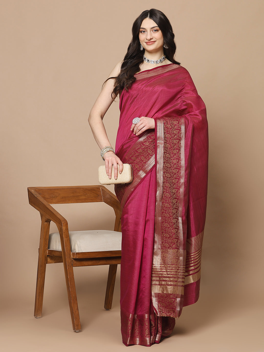 Resham Zari Border Art Silk Woven Saree