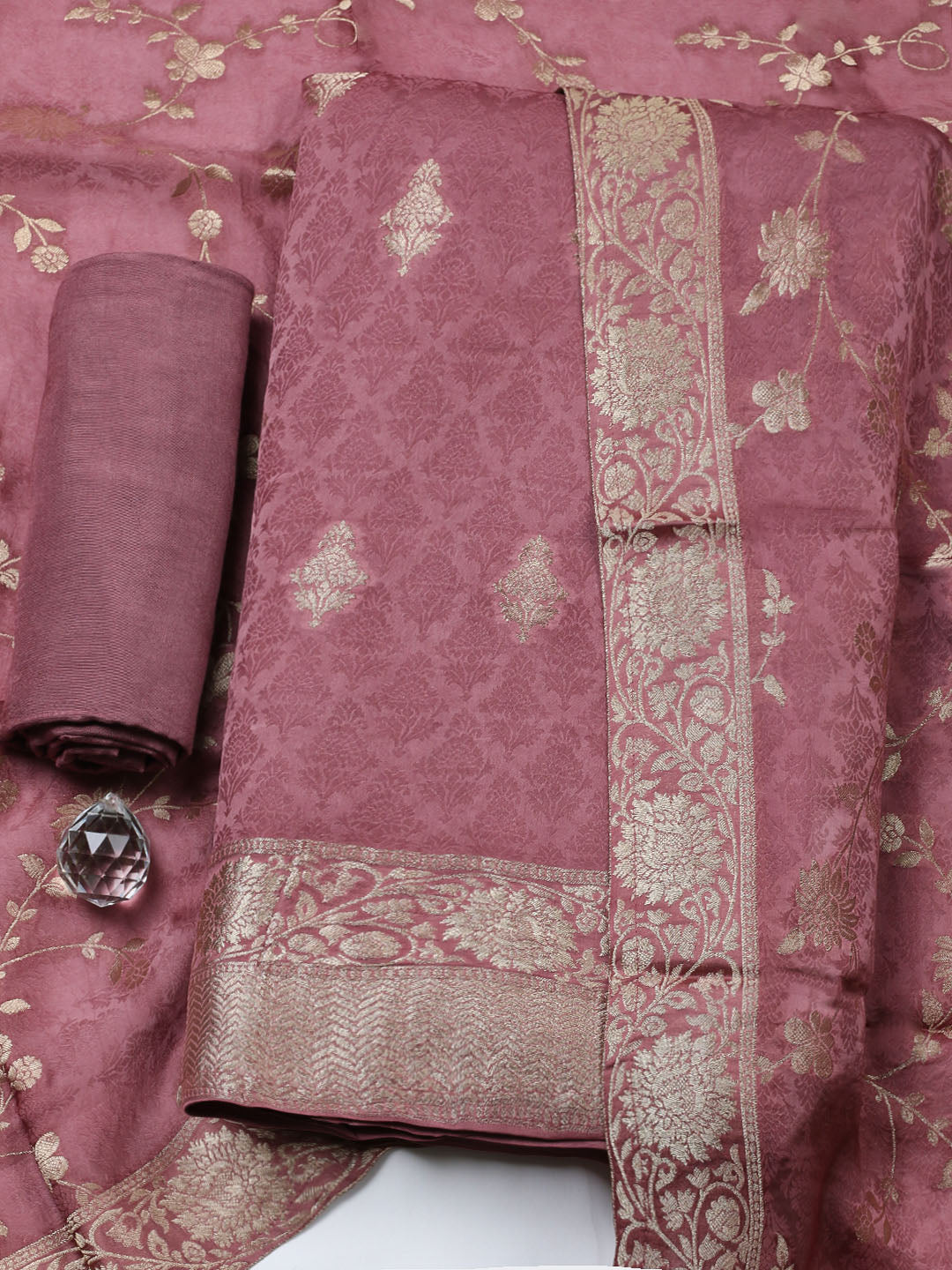 Woven Design Chanderi Unstitched Suit With Pant &amp; Dupatta
