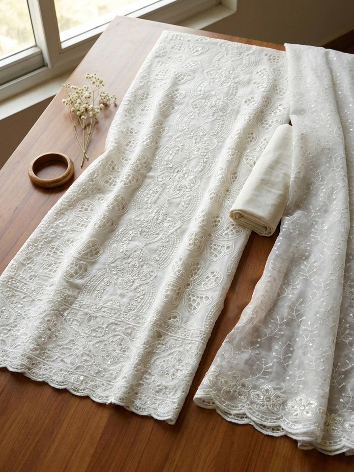 Embroidered Cotton Blend Unstitched Suit With Pant &amp; Dupatta