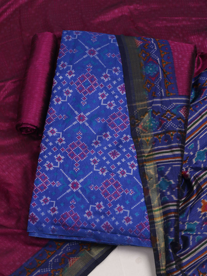 Printed Art Silk Unstitched Kurta With Pant &amp; Dupatta