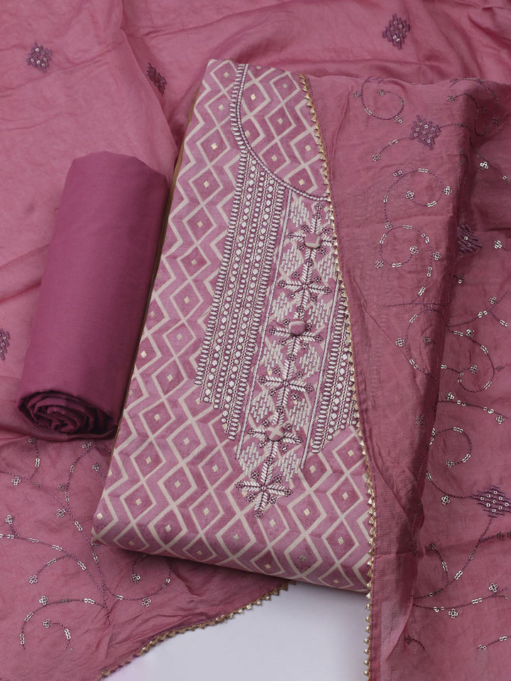 Printed Cotton Blend Unstitched Suit With Dupatta