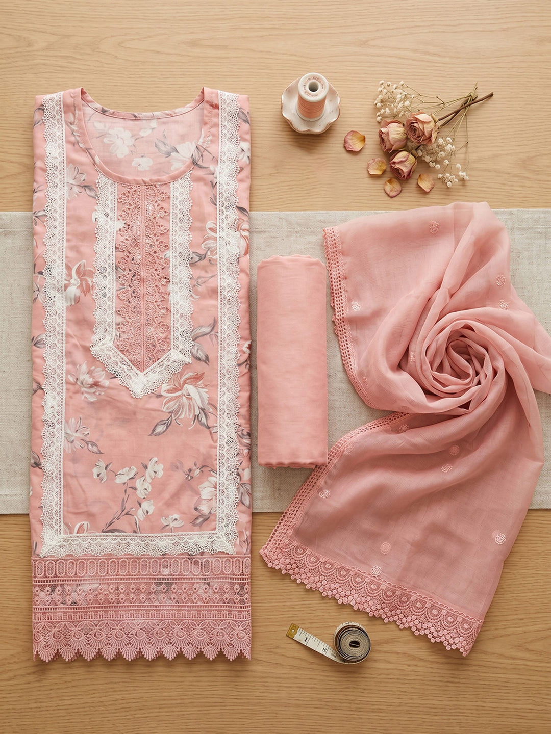 Neck Embroidered Cotton Blend Unstitched Suit With Dupatta