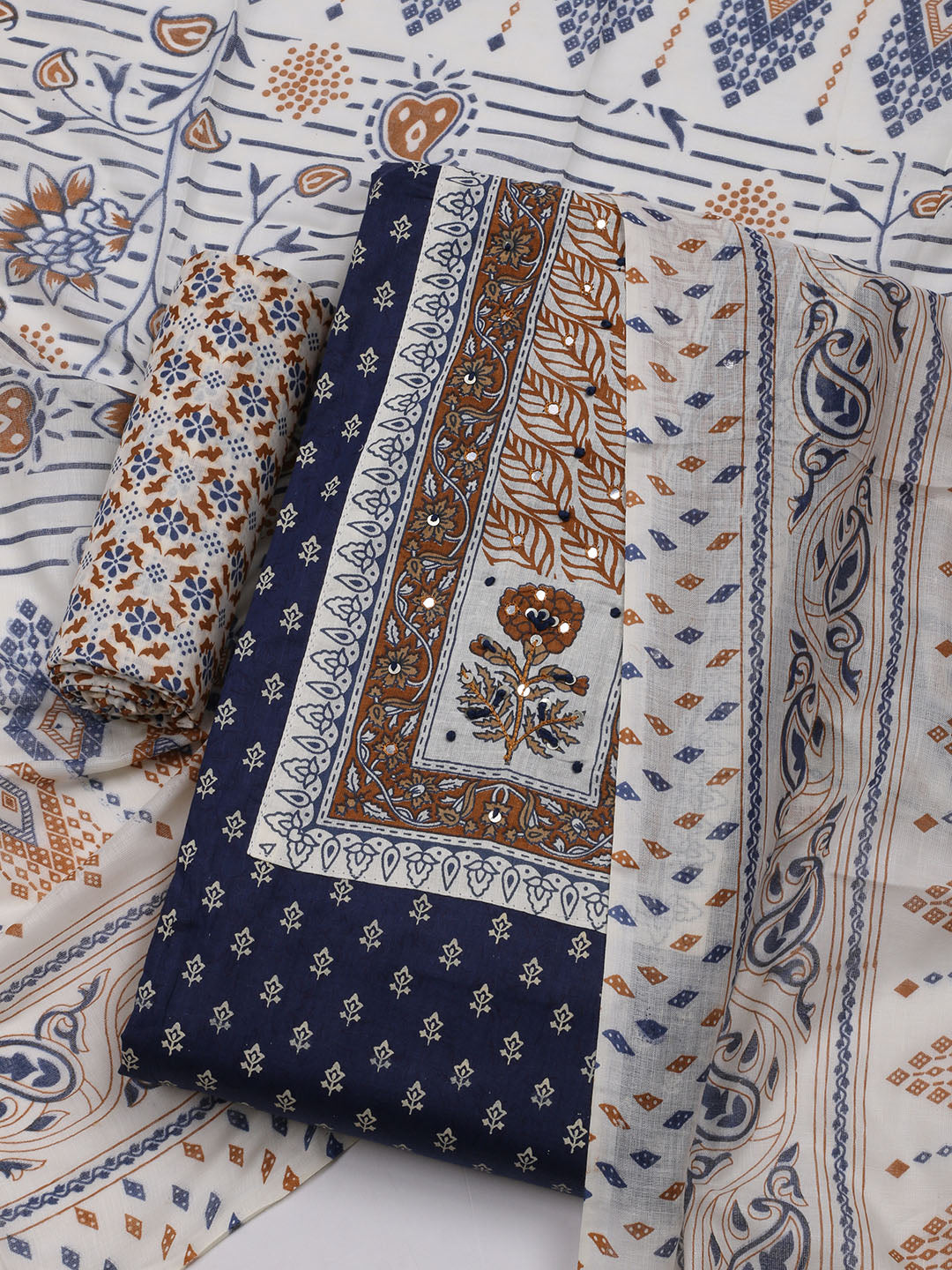 Neck Embroidered Cotton Blend Unstitched Suit With Dupatta