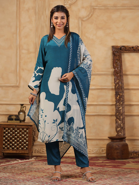 Printed Muslin Kurta With Pants & Dupatta