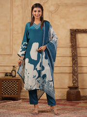 Printed Muslin Kurta With Pants & Dupatta