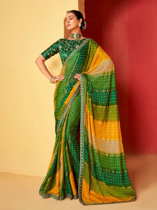 Bandhani Printed Chiffon Woven Saree