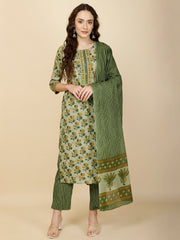 Printed Cotton Suit Set With Dupatta