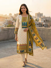 Printed Cotton Blend Kurta With Pant & Dupatta