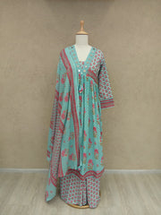 Printed Cotton Blend Kurta With Pants & Dupatta