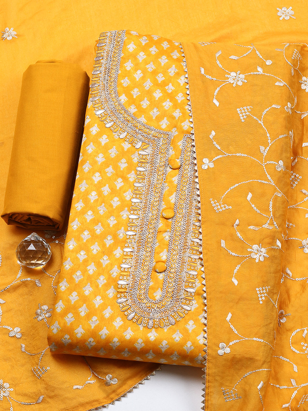 Embroidered Cotton Unstitched Suit With Pant &amp; Dupatta